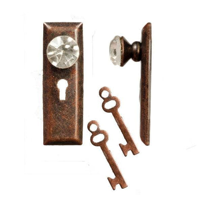 Bronze & Crystal Dollhouse Miniature Door Knobs with Keys - Little Shop of Miniatures