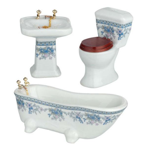 3-Piece Lavender Trim Dollhouse Miniature Bathroom Set – Little