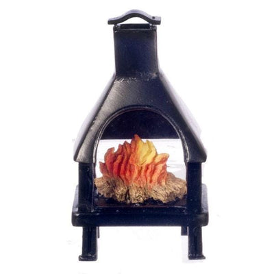 Black Dollhouse Miniature Outdoor Fireplace - Little Shop of Miniatures