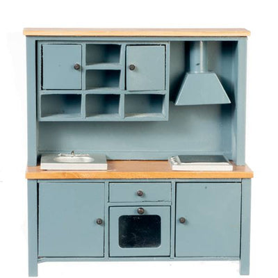Blue & Oak Dollhouse Miniature Kitchen Stove, Sink & Cabinets - Little Shop of Miniatures