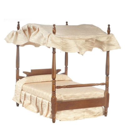 Walnut Dollhouse Miniature Canopy Bed - Little Shop of Miniatures