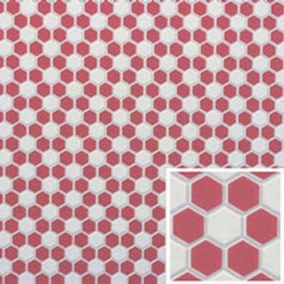 Red & White Hexagon Dollhouse Tile Sheet - Little Shop of Miniatures