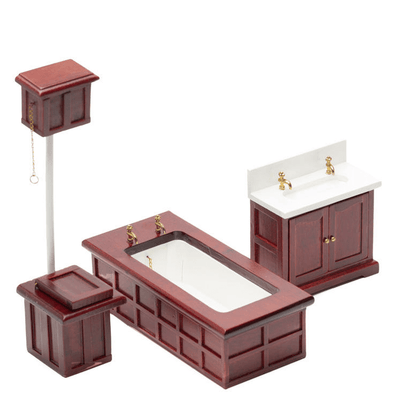 3-Piece Mahogany Dollhouse Miniature Bathroom Set - Little Shop of Miniatures