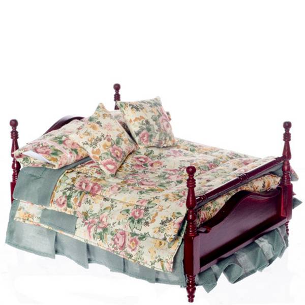 Dollhouse Miniature Mahogany Four Poster Bed With Linens Little Shop