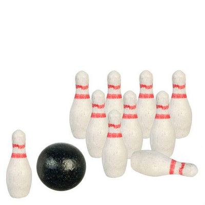 Dollhouse Miniature Bowling Pins with Ball - Little Shop of Miniatures