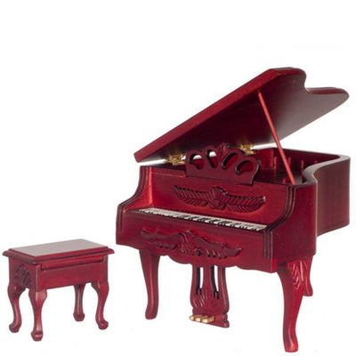 Mahogany Dollhouse Miniature Carved Grand Piano Set - Little Shop of Miniatures