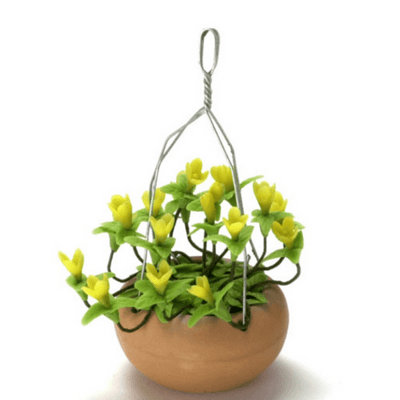 Dollhouse Miniature Yellow Flowers in Hanging Basket - Little Shop of Miniatures