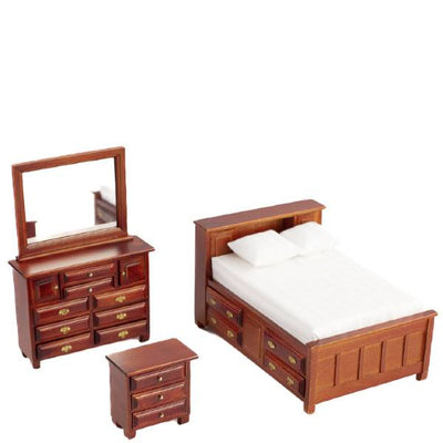 3-Piece Mahogany Dollhouse Miniature Bedroom Set - Little Shop of Miniatures