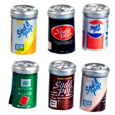 6 Assorted Dollhouse Miniature Soda Cans - Little Shop of Miniatures