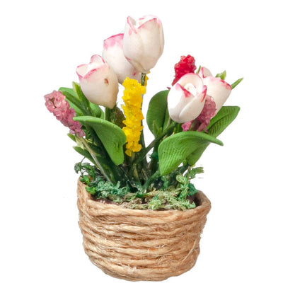 Dollhouse Miniature Tulips in a Basket - Little Shop of Miniatures