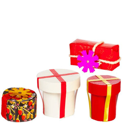 4 Red Dollhouse Miniature Wrapped Gift Boxes - Little Shop of Miniatures