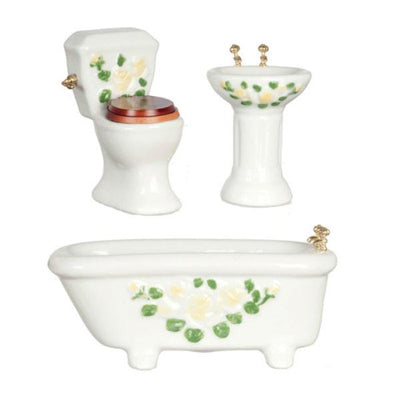 3-Piece Vine & Floral Dollhouse Miniature Bathroom Set - Little Shop of Miniatures