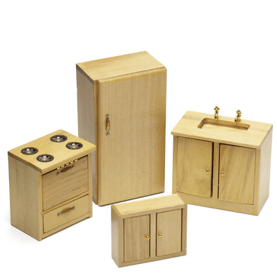 4-Piece Dollhouse Miniature Oak Kitchen Set - Little Shop of Miniatures