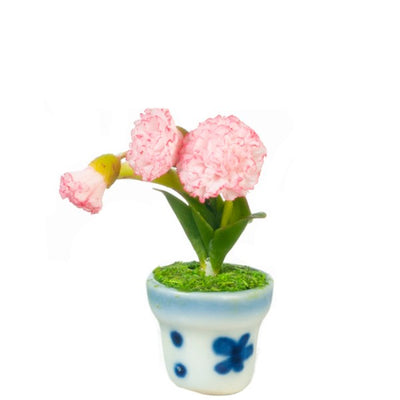 Pink Dollhouse Miniature Carnations in a Pot - Little Shop of Miniatures