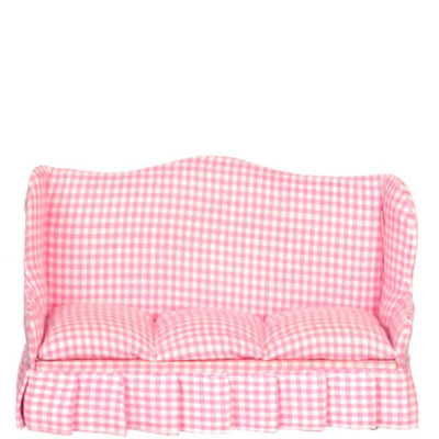 Pink Checkered Dollhouse Miniature Sofa - Little Shop of Miniatures