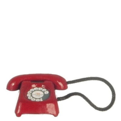 Red Dollhouse Miniature Rotary Phone - Little Shop of Miniatures