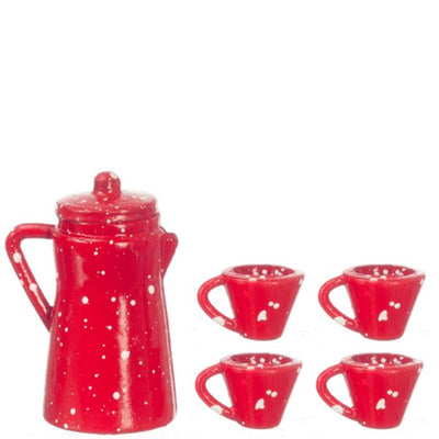 Red Spatter Dollhouse Miniature Coffee Set - Little Shop of Miniatures