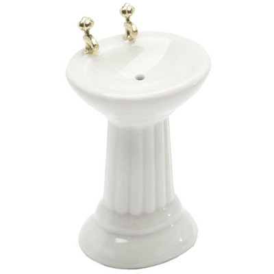 White Dollhouse Miniature Pedestal Sink - Little Shop of Miniatures