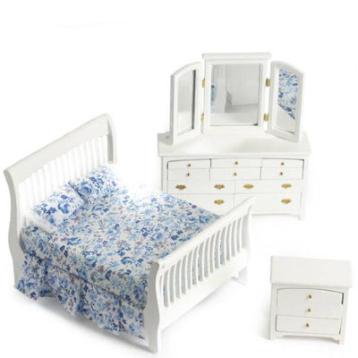 3-Piece White Slat Dollhouse Miniature Bedroom Set - Little Shop of Miniatures
