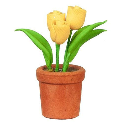 Yellow Dollhouse Miniature Tulips in a Pot - Little Shop of Miniatures