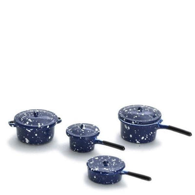Blue Spatterware Dollhouse Miniature Pot Set - Little Shop of Miniatures