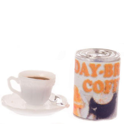 Dollhouse Miniature Coffee Can & Cup of Coffee - Little Shop of Miniatures