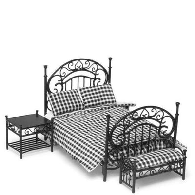 3-Piece Dollhouse Miniature Black Bedroom Set - Little Shop of Miniatures