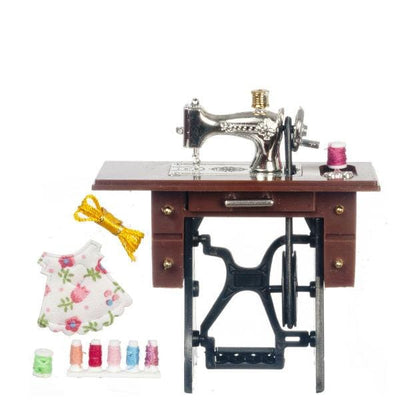 Dollhouse Miniature Sewing Machine Table & Accessories - Little Shop of Miniatures