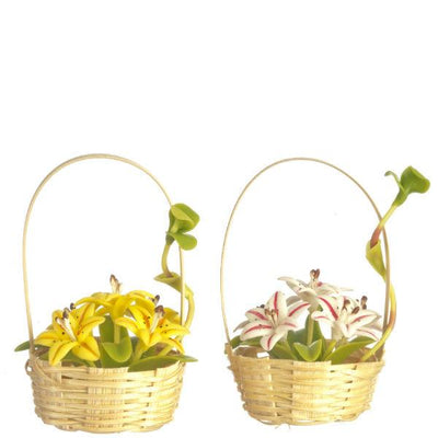 Dollhouse Miniature Lilies in Handmade Baskets - Little Shop of Miniatures