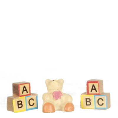 Dollhouse Miniature ABC Blocks & Bear - Little Shop of Miniatures