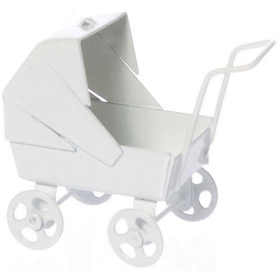 White Metal Dollhouse Miniature Baby Carriage - Little Shop of Miniatures