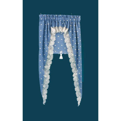 Blue heart dollhouse curtain and shade.