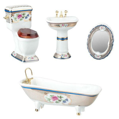 4-Piece Floral Porcelain Dollhouse Miniature Bathroom Set - Little Shop of Miniatures