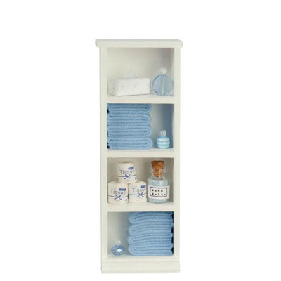 Narrow Blue & White Bathroom Cabinet - Little Shop of Miniatures