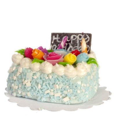 Dollhouse Miniature Blue Birthday Cake - Little Shop of Miniatures