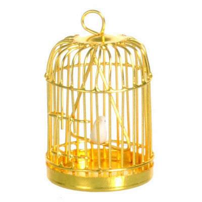 Brass Dollhouse Miniature Birdcage with Bird - Little Shop of Miniatures