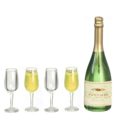 Bottle of Dollhouse Miniature Champagne with Four Glasses - Little Shop of Miniatures