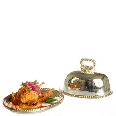 Dollhouse Miniature Chicken on a Silver Platter - Little Shop of Miniatures