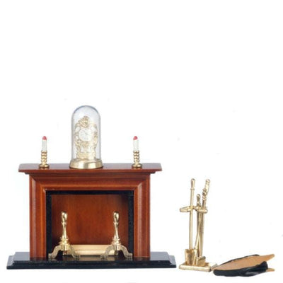 Walnut Dollhouse Miniature Fireplace Set - Little Shop of Miniatures