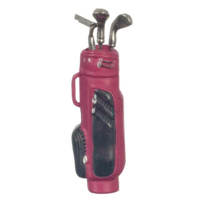 Red Dollhouse Miniature Golf Bag with Clubs - Little Shop of Miniatures