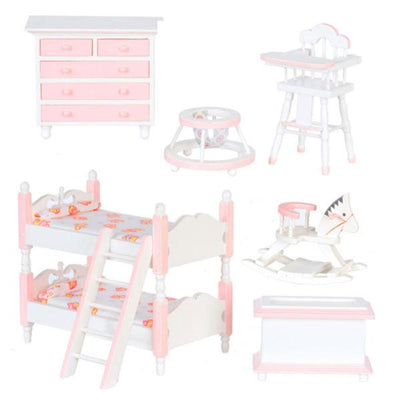 7-Piece Pink Patterned Dollhouse Miniature Kids' Bedroom Set - Little Shop of Miniatures