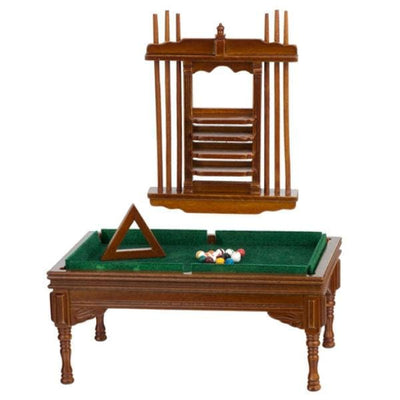 Walnut Dollhouse Miniature Pool Table & Acccessories - Little Shop of Miniatures