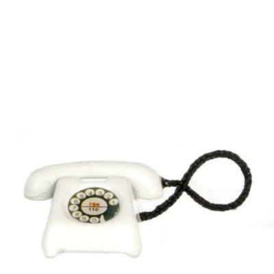 White Dollhouse Miniature Rotary Phone - Little Shop of Miniatures