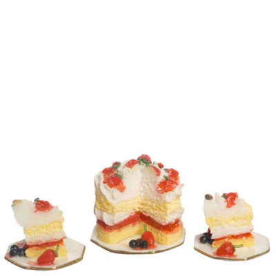 Dollhouse Miniature Strawberry Cake with Two Plates - Little Shop of Miniatures