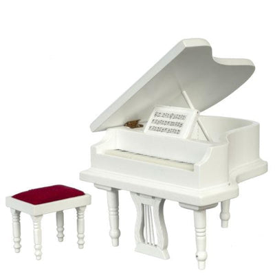 White Dollhouse Miniature Piano & Bench - Little Shop of Miniatures