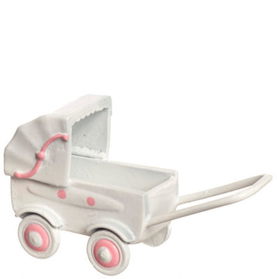 Dollhouse Miniature Pink & White Baby Carriage - Little Shop of Miniatures