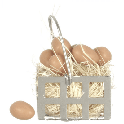 Dollhouse Miniature Basket of Brown Eggs - Little Shop of Miniatures