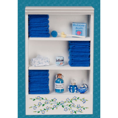 Dollhouse Miniature Dark Blue Accented Bath Cabinet - Little Shop of Miniatures