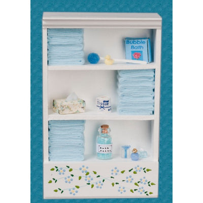 Dollhouse Miniature Blue Accented Bath Cabinet - Little Shop of Miniatures