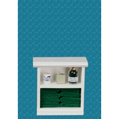 Dollhouse Miniature Dark Green Accented Small Bath Cabinet - Little Shop of Miniatures